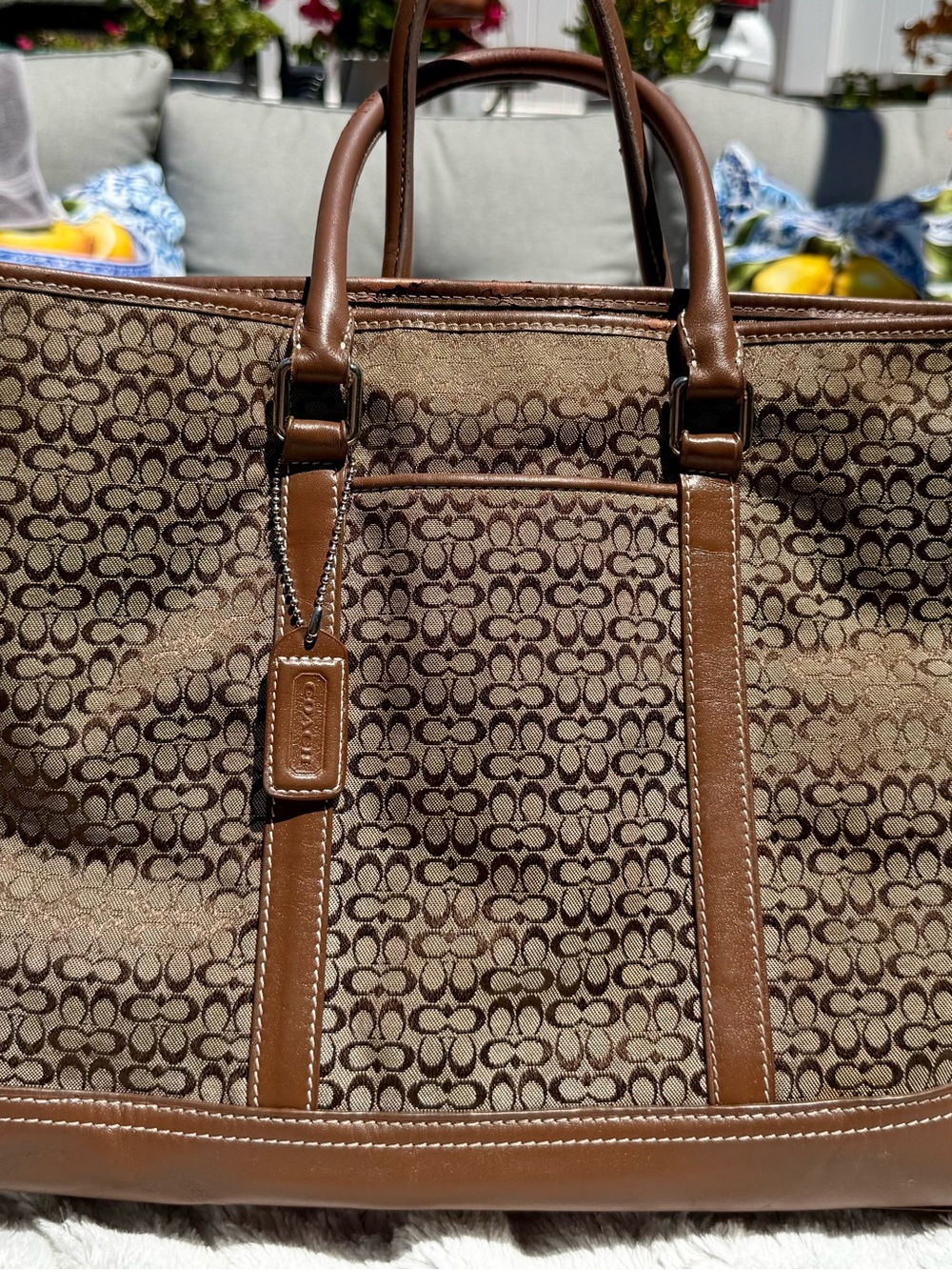 Coach Vintage 2003 Brown Signature Canvas Tote with Leather Trim